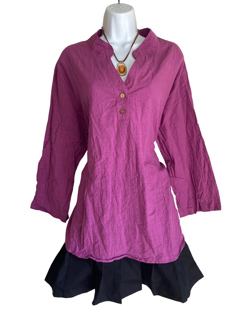 Vintage Millenium Plus 22 Cotton Purple Tunic Blouse Wood Button Boho Whimsigoth